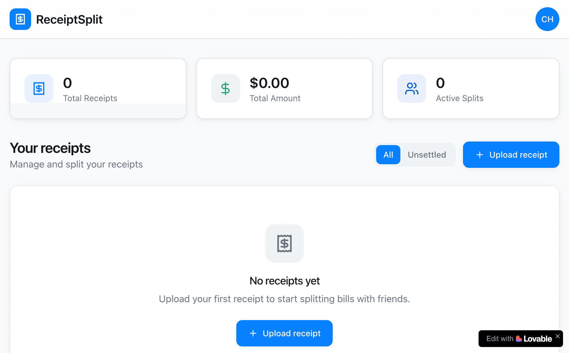 ReceiptSplit dashboard
